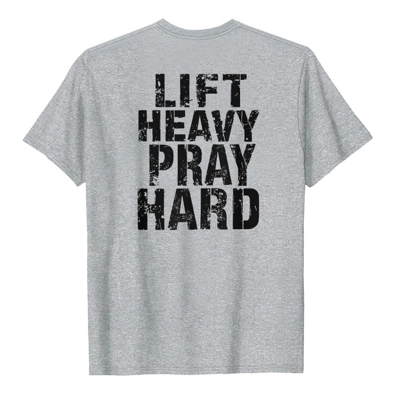 Christianartworkshop Klassisches T-Shirt mit doppelseitigem Aufdruck „Lift Heavy Pray Hard“ und Used-Look - Grau - 2XL - image 9