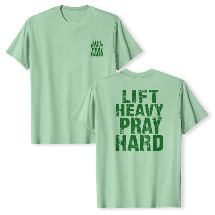 Christianartworkshop Klassisches T-Shirt mit doppelseitigem Aufdruck „Lift Heavy Pray Hard“ und Used-Look - image 25