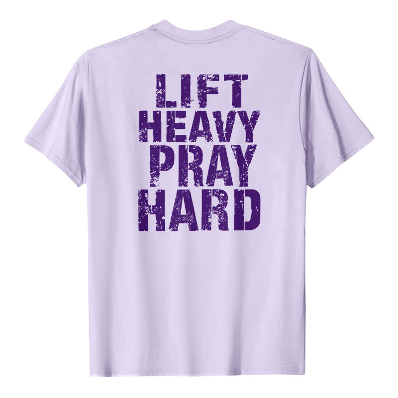 Christianartworkshop Klassisches T-Shirt mit doppelseitigem Aufdruck „Lift Heavy Pray Hard“ und Used-Look - Lila - 2XL - image 21