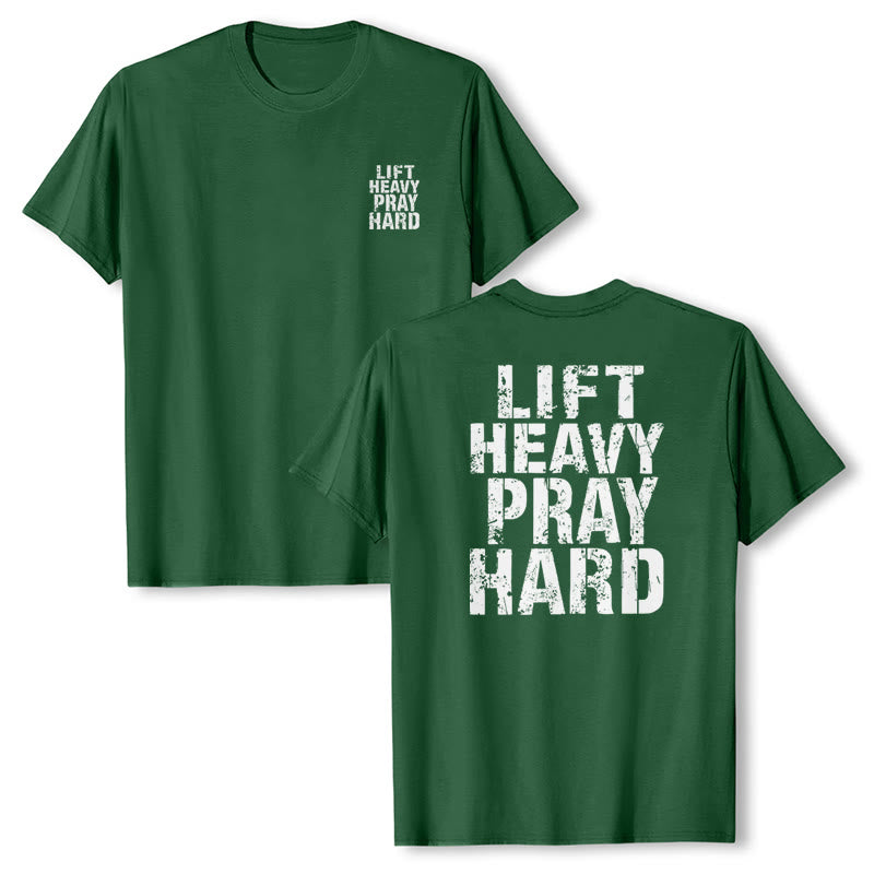 Christianartworkshop Klassisches T-Shirt mit doppelseitigem Aufdruck „Lift Heavy Pray Hard“ und Used-Look - image 13