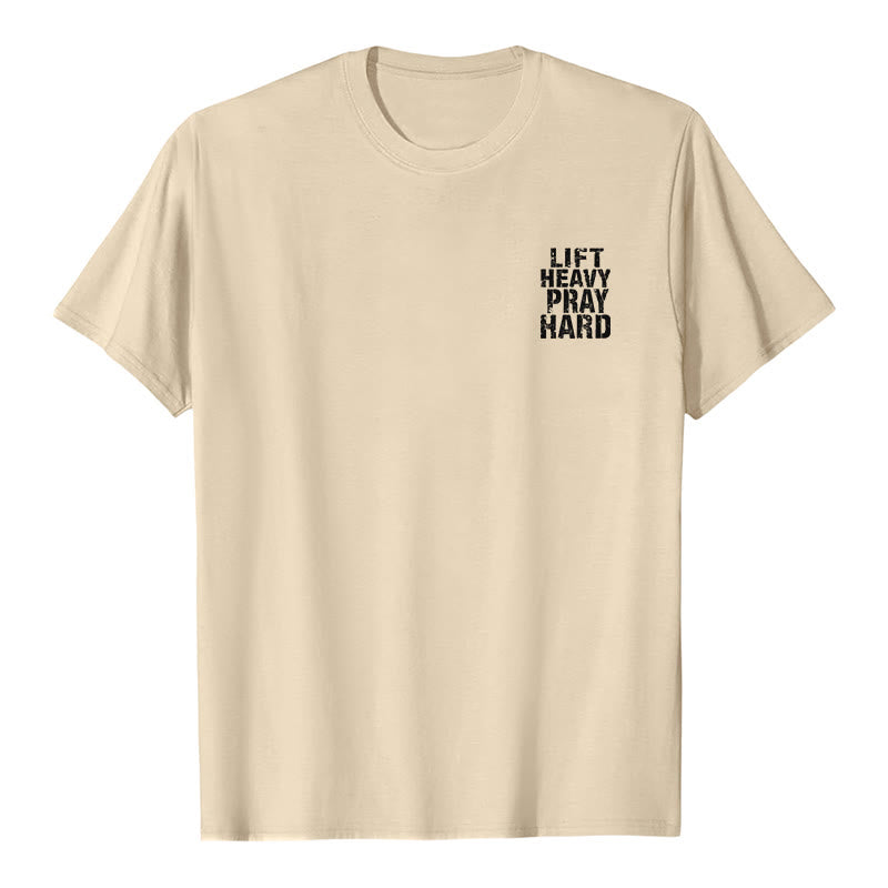 Christianartworkshop Klassisches T-Shirt mit doppelseitigem Aufdruck „Lift Heavy Pray Hard“ und Used-Look - image 8