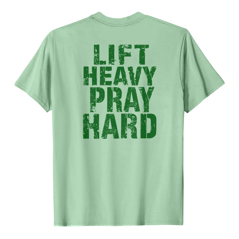 Christianartworkshop Klassisches T-Shirt mit doppelseitigem Aufdruck „Lift Heavy Pray Hard“ und Used-Look - Hellgrün - 2XL - image 24