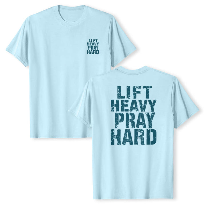 Christianartworkshop Klassisches T-Shirt mit doppelseitigem Aufdruck „Lift Heavy Pray Hard“ und Used-Look - image 19
