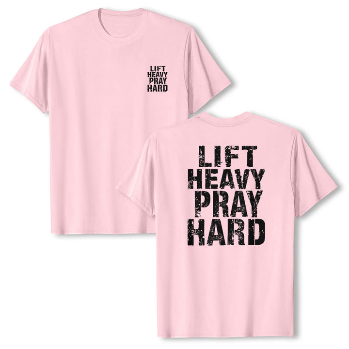 Christianartworkshop Klassisches T-Shirt mit doppelseitigem Aufdruck „Lift Heavy Pray Hard“ und Used-Look - image 1