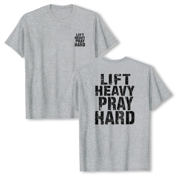 Christianartworkshop Klassisches T-Shirt mit doppelseitigem Aufdruck „Lift Heavy Pray Hard“ und Used-Look - image 10