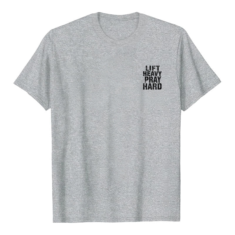 Christianartworkshop Klassisches T-Shirt mit doppelseitigem Aufdruck „Lift Heavy Pray Hard“ und Used-Look - image 11