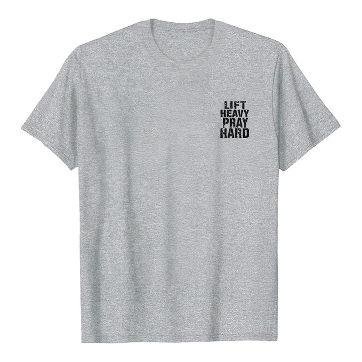 Christianartworkshop Klassisches T-Shirt mit doppelseitigem Aufdruck „Lift Heavy Pray Hard“ und Used-Look - image 11