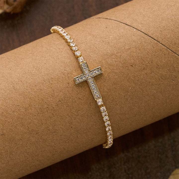 Christianartworkshop Vollständig mit funkelnden Zirkonia besetztes, verstellbares Tennisarmband mit Kreuzverschluss: Symbol strahlender himmlischer Führung - image 8