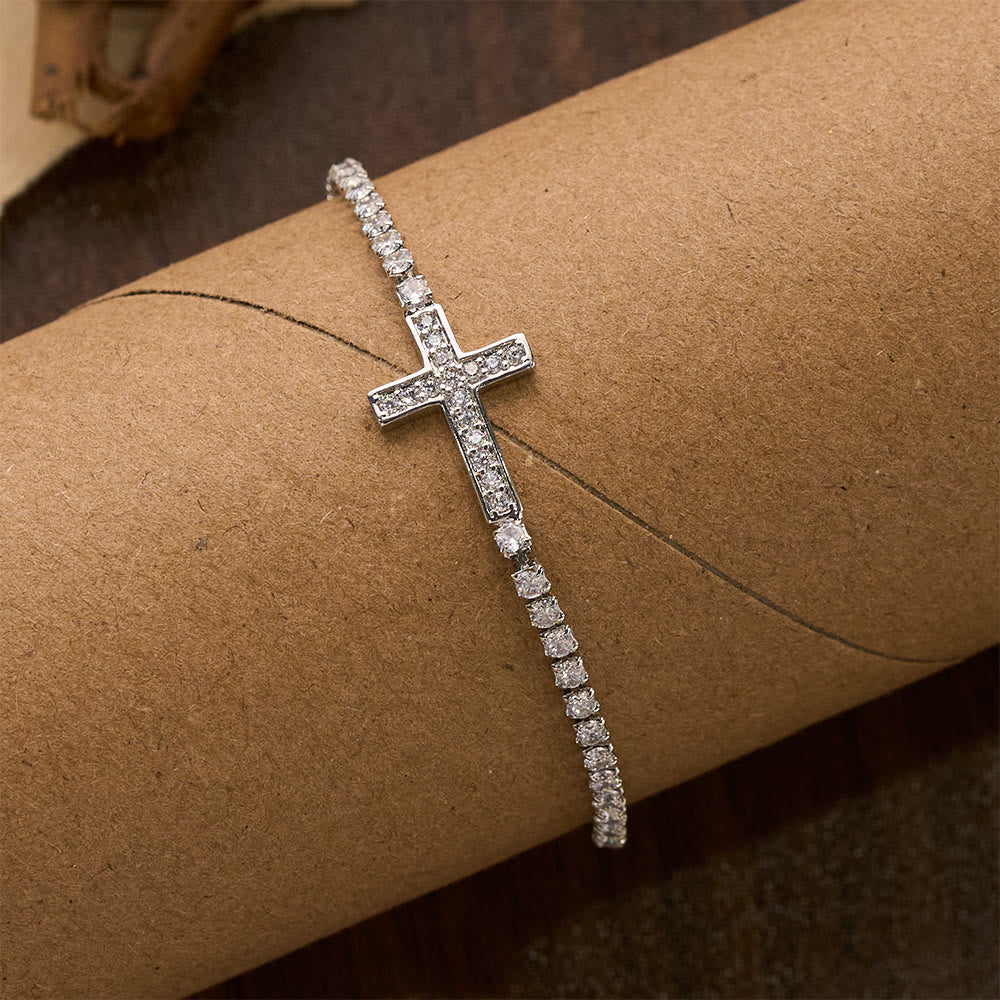 Christianartworkshop Vollständig mit funkelnden Zirkonia besetztes, verstellbares Tennisarmband mit Kreuzverschluss: Symbol strahlender himmlischer Führung - image 4