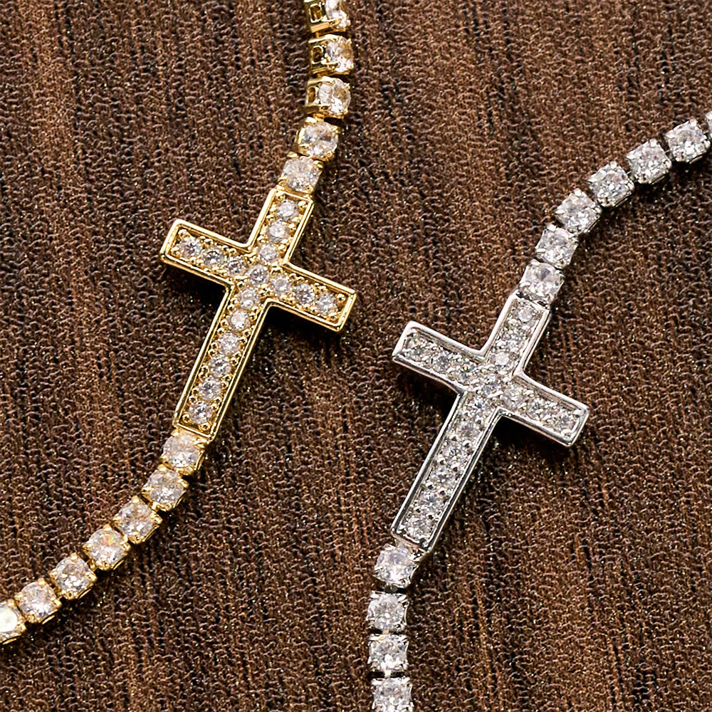 Christianartworkshop Vollständig mit funkelnden Zirkonia besetztes, verstellbares Tennisarmband mit Kreuzverschluss: Symbol strahlender himmlischer Führung - image 2