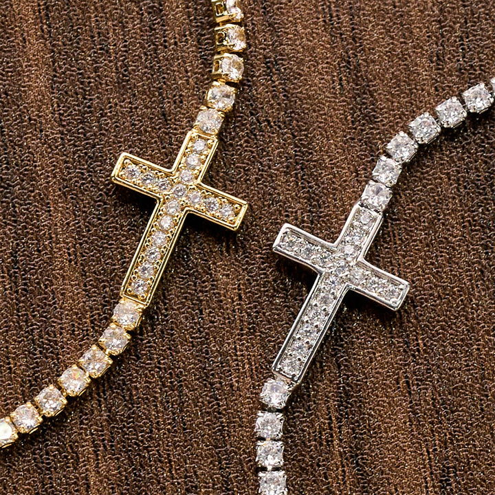 Christianartworkshop Vollständig mit funkelnden Zirkonia besetztes, verstellbares Tennisarmband mit Kreuzverschluss: Symbol strahlender himmlischer Führung - image 2