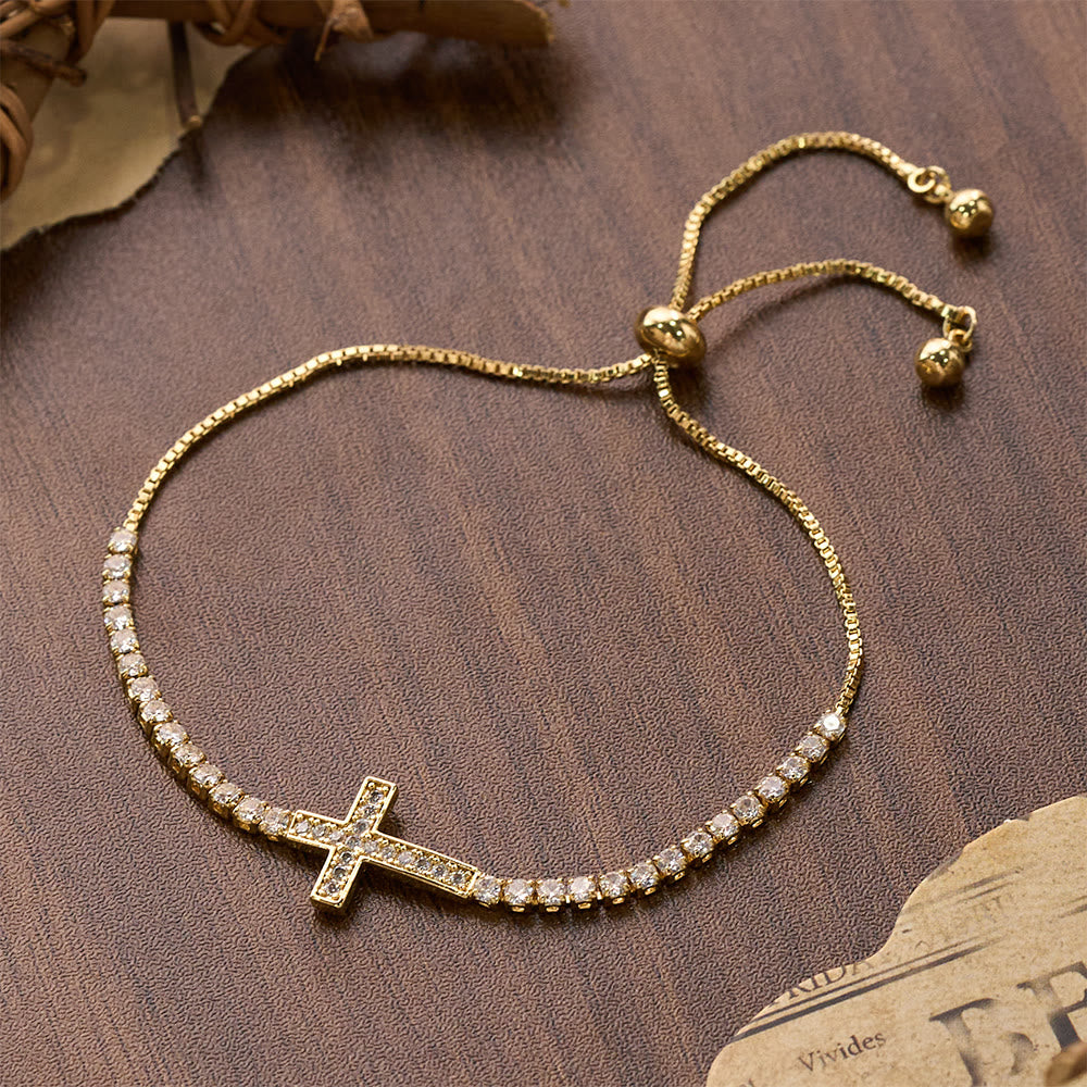 Christianartworkshop Vollständig mit funkelnden Zirkonia besetztes, verstellbares Tennisarmband mit Kreuzverschluss: Symbol strahlender himmlischer Führung - image 10