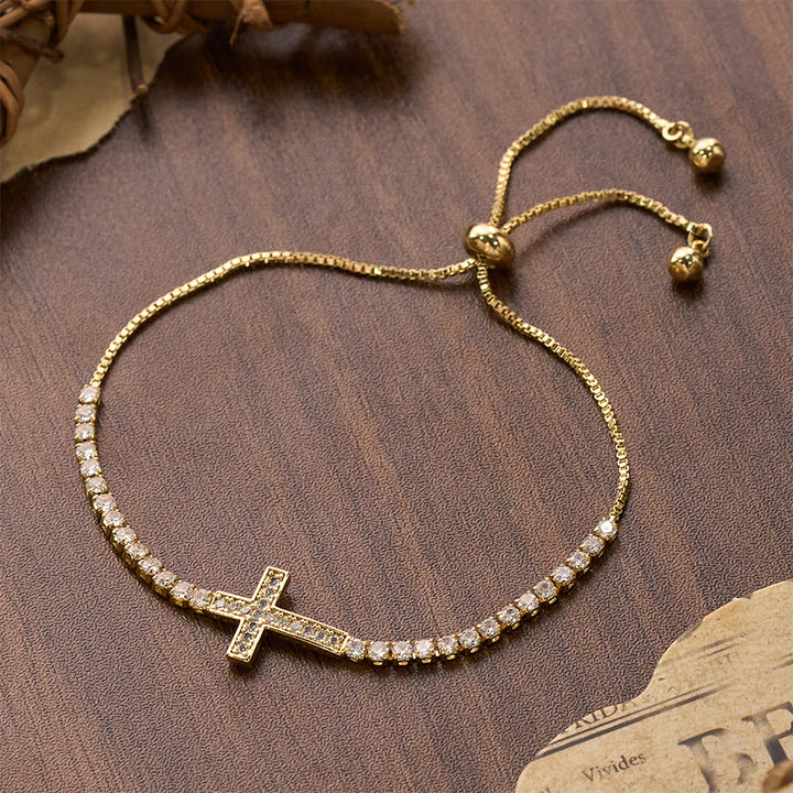 Christianartworkshop Vollständig mit funkelnden Zirkonia besetztes, verstellbares Tennisarmband mit Kreuzverschluss: Symbol strahlender himmlischer Führung - image 10