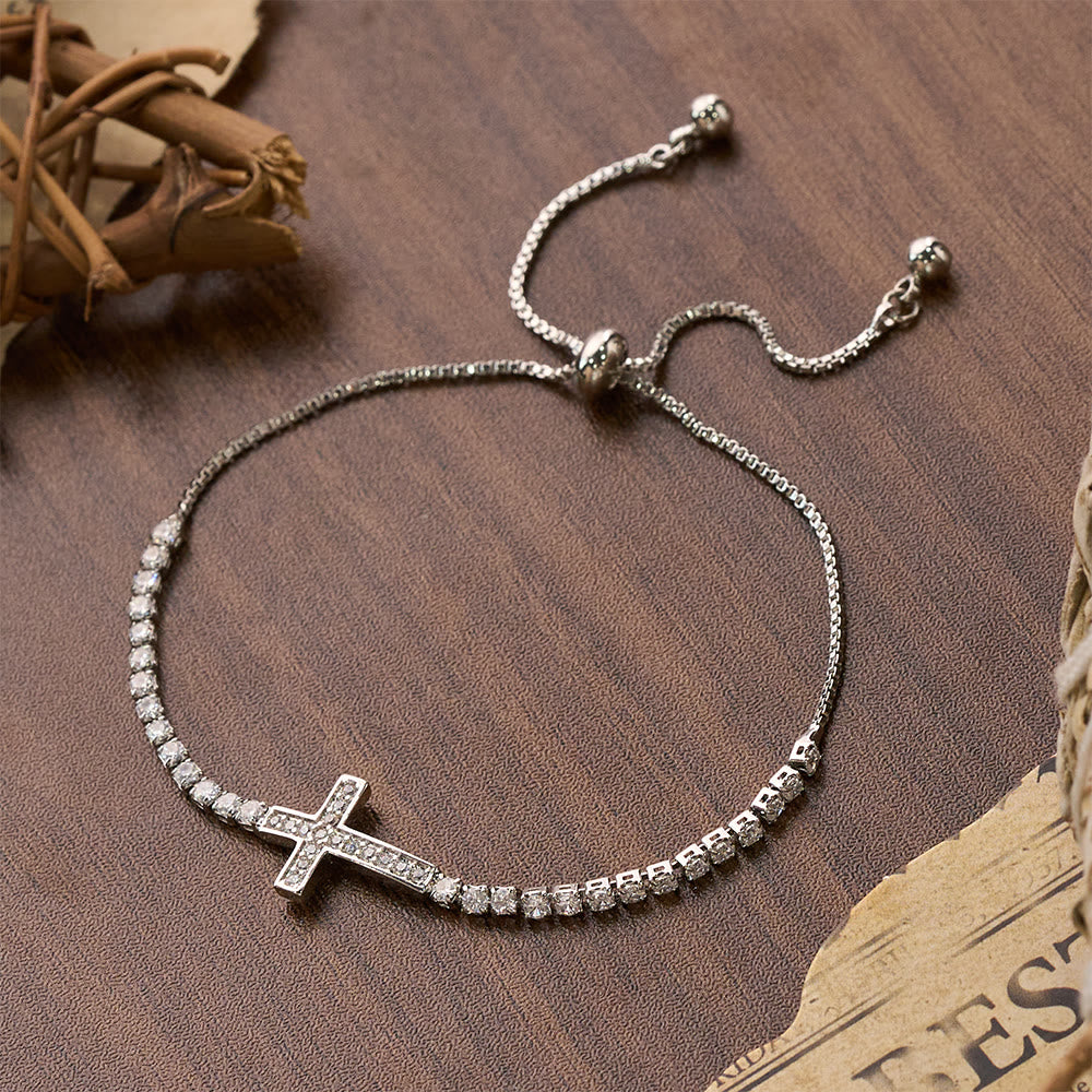 Christianartworkshop Vollständig mit funkelnden Zirkonia besetztes, verstellbares Tennisarmband mit Kreuzverschluss: Symbol strahlender himmlischer Führung - image 6