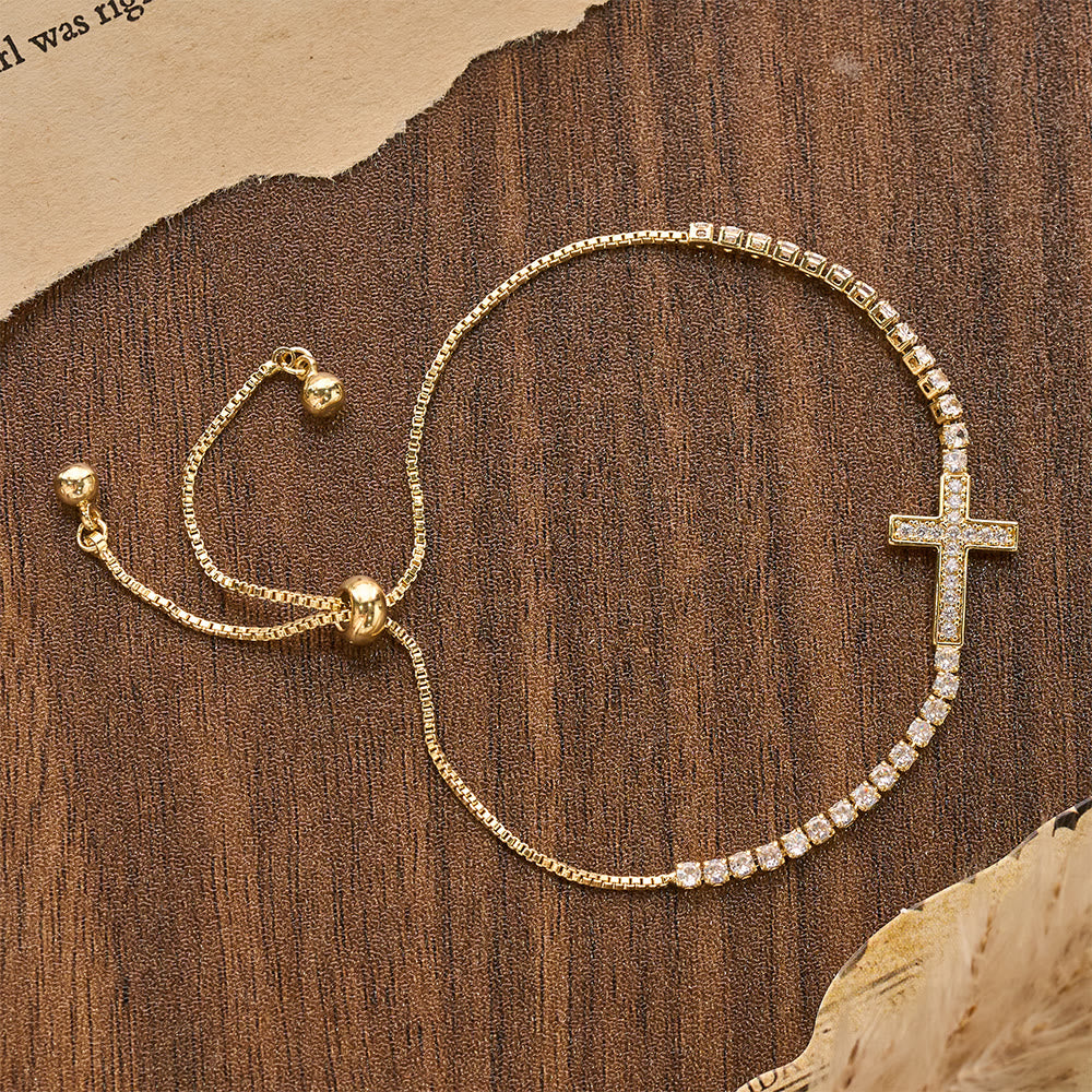 Christianartworkshop Vollständig mit funkelnden Zirkonia besetztes, verstellbares Tennisarmband mit Kreuzverschluss: Symbol strahlender himmlischer Führung - image 9