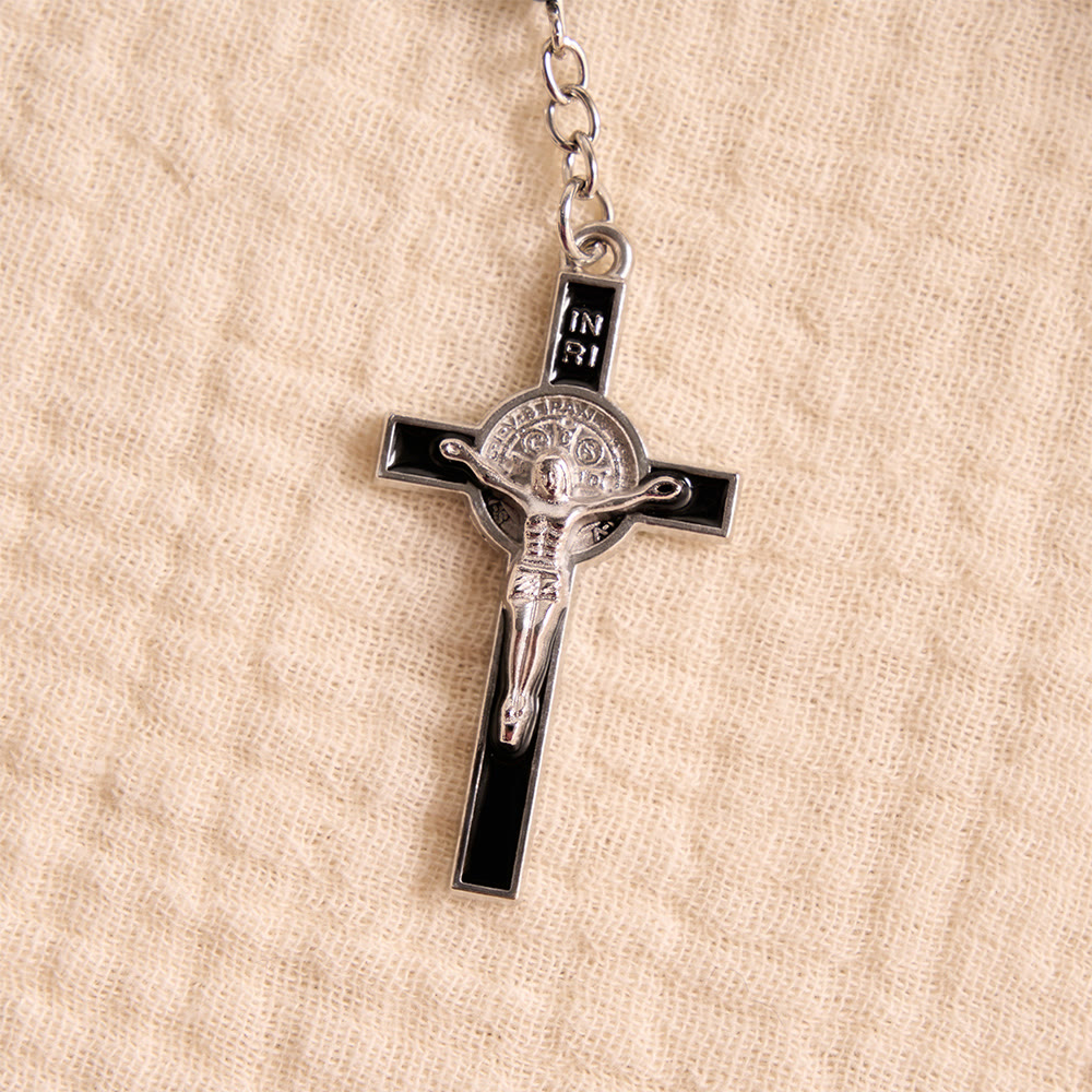 Christianartworkshop Tragbarer Rosenkranz aus Hämatit des Heiligen Benedikt mit graviertem Metallkästchen - image 8