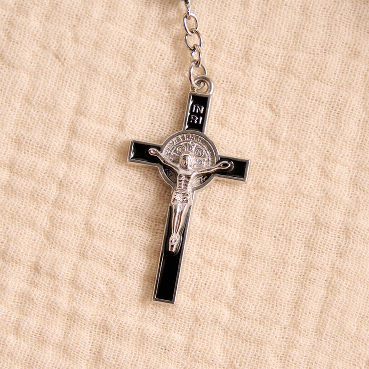 Christianartworkshop Tragbarer Rosenkranz aus Hämatit des Heiligen Benedikt mit graviertem Metallkästchen - image 8