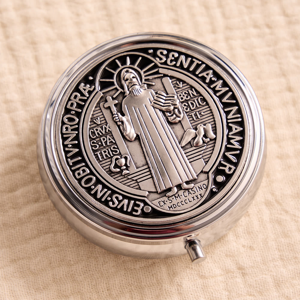 Christianartworkshop Tragbarer Rosenkranz aus Hämatit des Heiligen Benedikt mit graviertem Metallkästchen - image 7