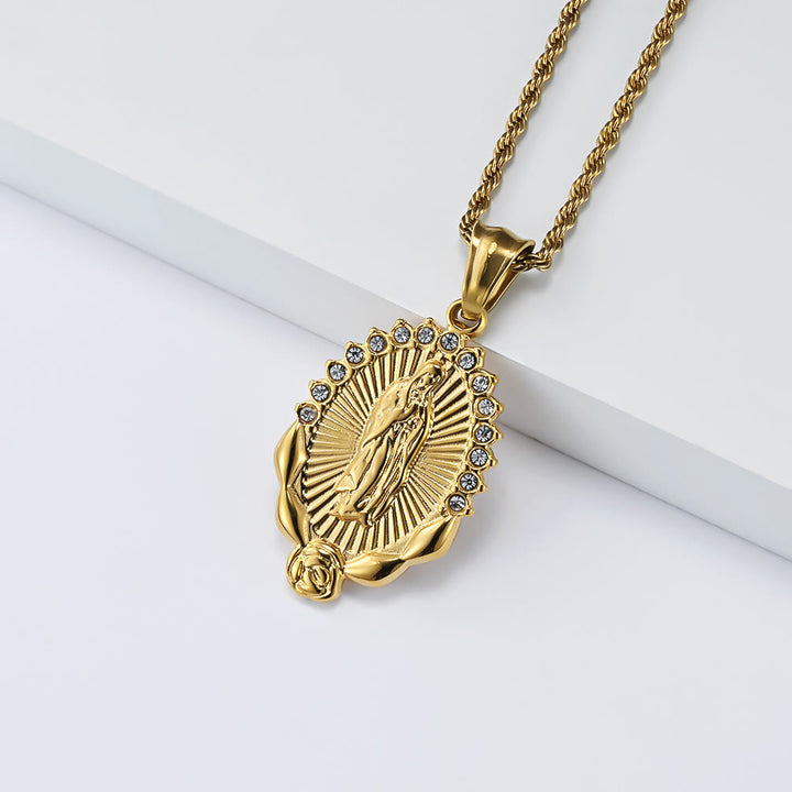 Christianartworkshop Leuchtende Zirkon-Halskette mit Rosenmotiv der Muttergottes: Zeichen himmlischer Güte - Golden - image 2