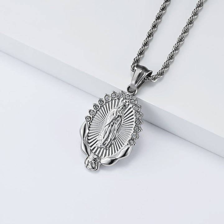 Christianartworkshop Leuchtende Zirkon-Halskette mit Rosenmotiv der Muttergottes: Zeichen himmlischer Güte - Silber - image 4