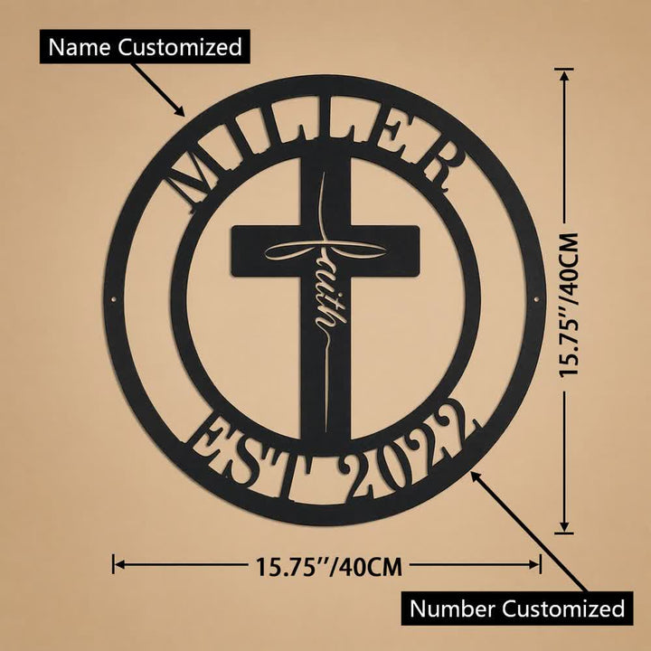 Christianartworkshop Personalisierter runder Metall-Wanddekor mit Namen und Jahreszahl: Symbol der gemeinsamen Gnade der Familie - Name und Nummer personalisiert - 15,75''*15,75''*0,04''/40*40*0,1 cm - image 8