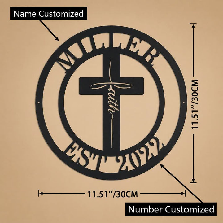 Christianartworkshop Personalisierter runder Metall-Wanddekor mit Namen und Jahreszahl: Symbol der gemeinsamen Gnade der Familie - Name und Nummer personalisiert - 11,81''*11,81''*0,04''/30*30*0,1 cm - image 9