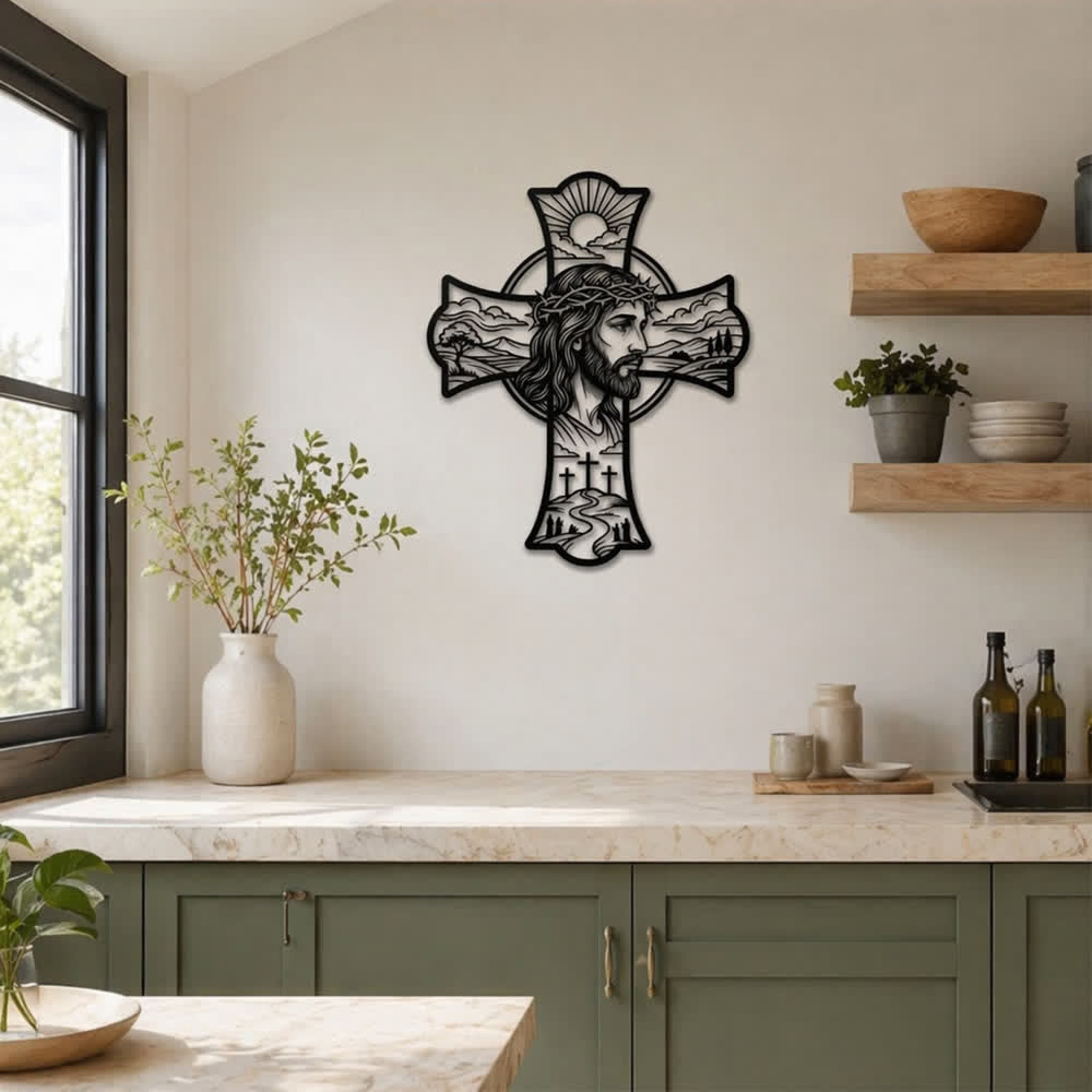 Christianartworkshop Hilltop Dreifaches Kreuz Dornenkrone Jesus Lasergeschnittene Metallwanddekoration: Erfüllt Gebetsecken mit sanfter göttlicher Wärme - image 2