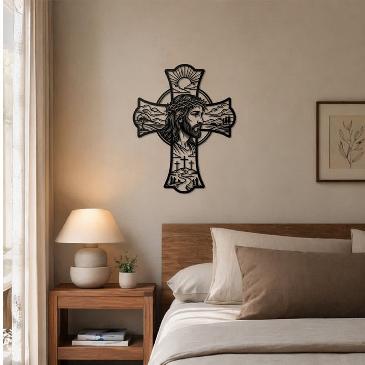 Christianartworkshop Hilltop Dreifaches Kreuz Dornenkrone Jesus Lasergeschnittene Metallwanddekoration: Erfüllt Gebetsecken mit sanfter göttlicher Wärme - image 6