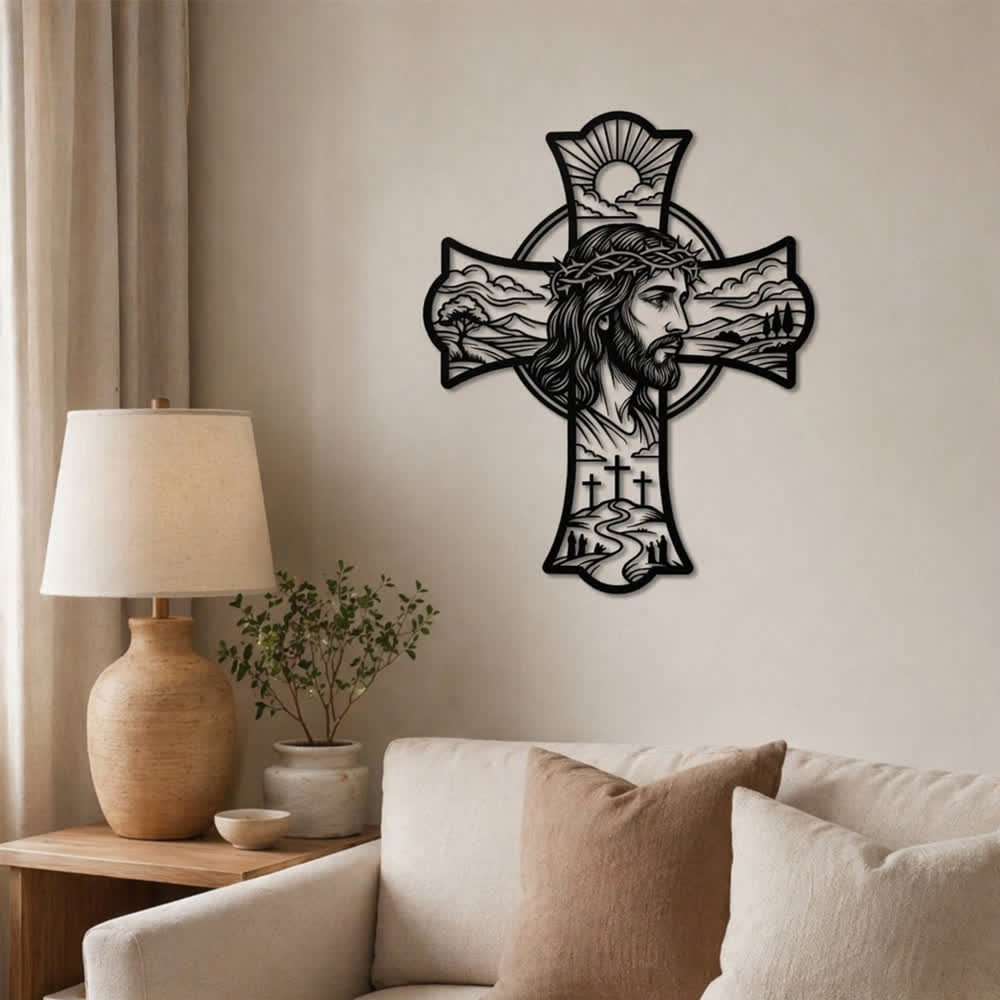Christianartworkshop Hilltop Dreifaches Kreuz Dornenkrone Jesus Lasergeschnittene Metallwanddekoration: Erfüllt Gebetsecken mit sanfter göttlicher Wärme - image 7