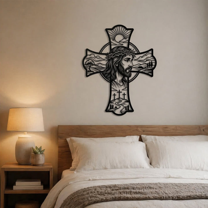 Christianartworkshop Hilltop Dreifaches Kreuz Dornenkrone Jesus Lasergeschnittene Metallwanddekoration: Erfüllt Gebetsecken mit sanfter göttlicher Wärme - image 4