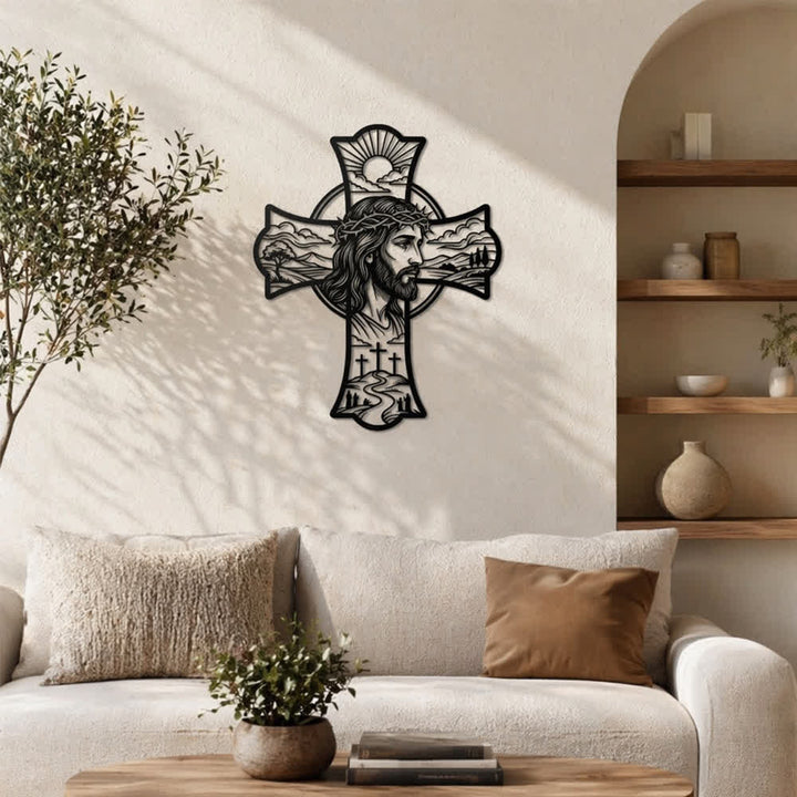 Christianartworkshop Hilltop Dreifaches Kreuz Dornenkrone Jesus Lasergeschnittene Metallwanddekoration: Erfüllt Gebetsecken mit sanfter göttlicher Wärme - image 8
