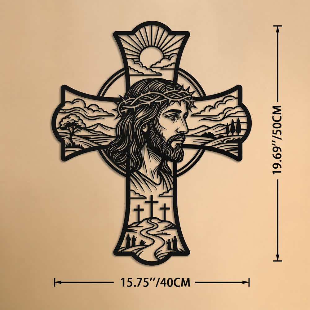 Christianartworkshop Hilltop Dreifaches Kreuz Dornenkrone Jesus Lasergeschnittene Metallwanddekoration: Erfüllt Gebetsecken mit sanfter göttlicher Wärme - 15,75''*19,69''*0,06''/40*50*0,15cm - image 11