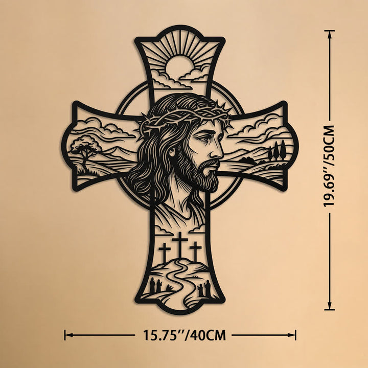 Christianartworkshop Hilltop Dreifaches Kreuz Dornenkrone Jesus Lasergeschnittene Metallwanddekoration: Erfüllt Gebetsecken mit sanfter göttlicher Wärme - 15,75''*19,69''*0,06''/40*50*0,15cm - image 11
