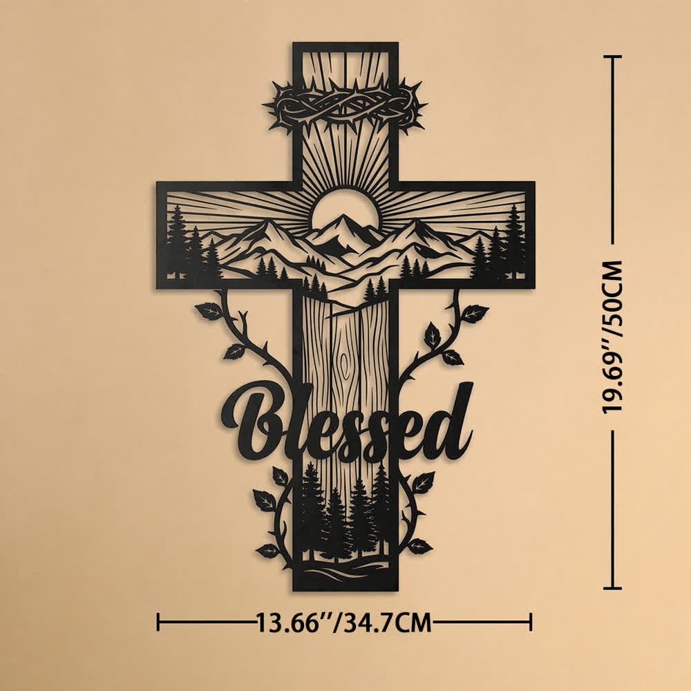 Christianartworkshop Wanddekoration aus Metall mit Weinrankenbordüre, gesegnetem Bergkreuz: Symbol des göttlichen Segens - 13,66''*19,69''*0,06''/34,7*50*0,15cm - image 11