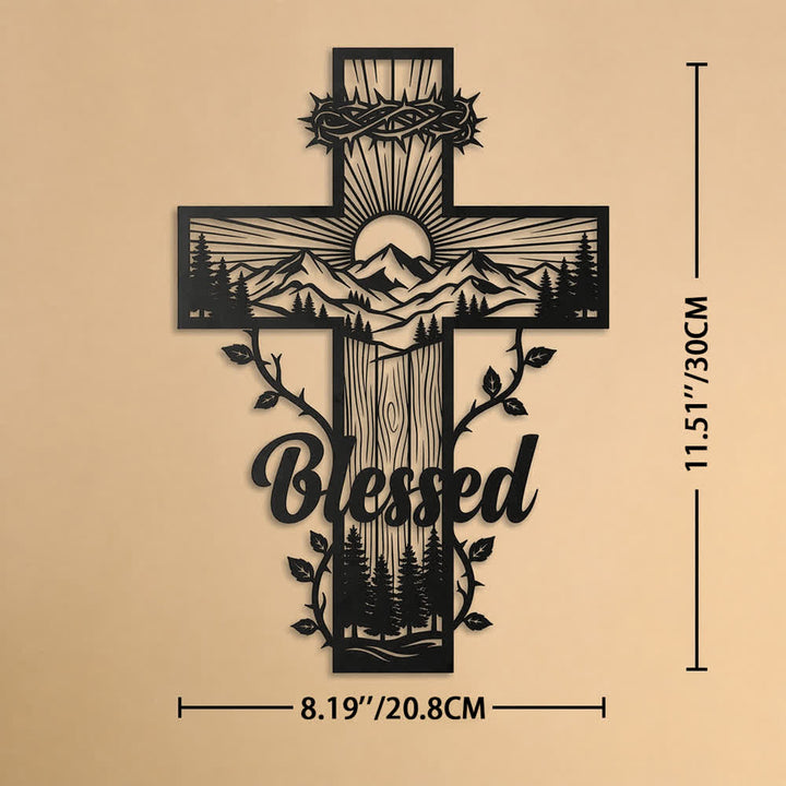 Christianartworkshop Wanddekoration aus Metall mit Weinrankenbordüre, gesegnetem Bergkreuz: Symbol des göttlichen Segens - 8,19''*11,81''*0,04''/20,8*30*0,1 cm - image 9
