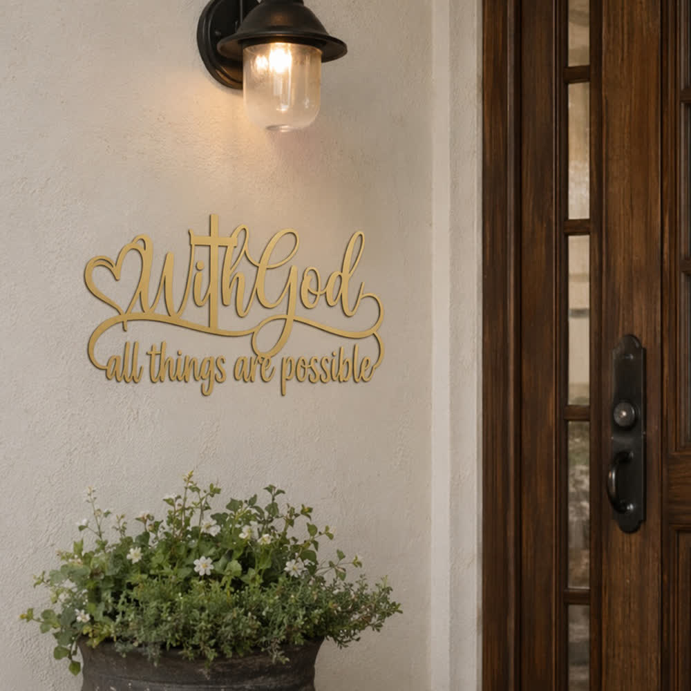 Christianartworkshop Goldenes Herzkreuz mit der Aufschrift „Gott, alles ist möglich“ – Metall-Wanddekoration: Symbol grenzenloser göttlicher Kraft - image 4