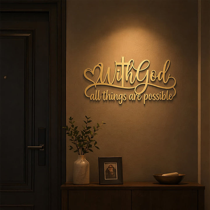 Christianartworkshop Goldenes Herzkreuz mit der Aufschrift „Gott, alles ist möglich“ – Metall-Wanddekoration: Symbol grenzenloser göttlicher Kraft - image 2