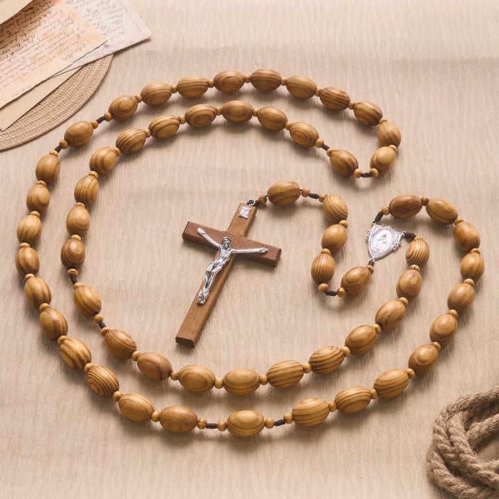 Christianartworkshop Rosenkranz aus handgeschliffenem Kiefernholz mit Marienmotiv - image 2