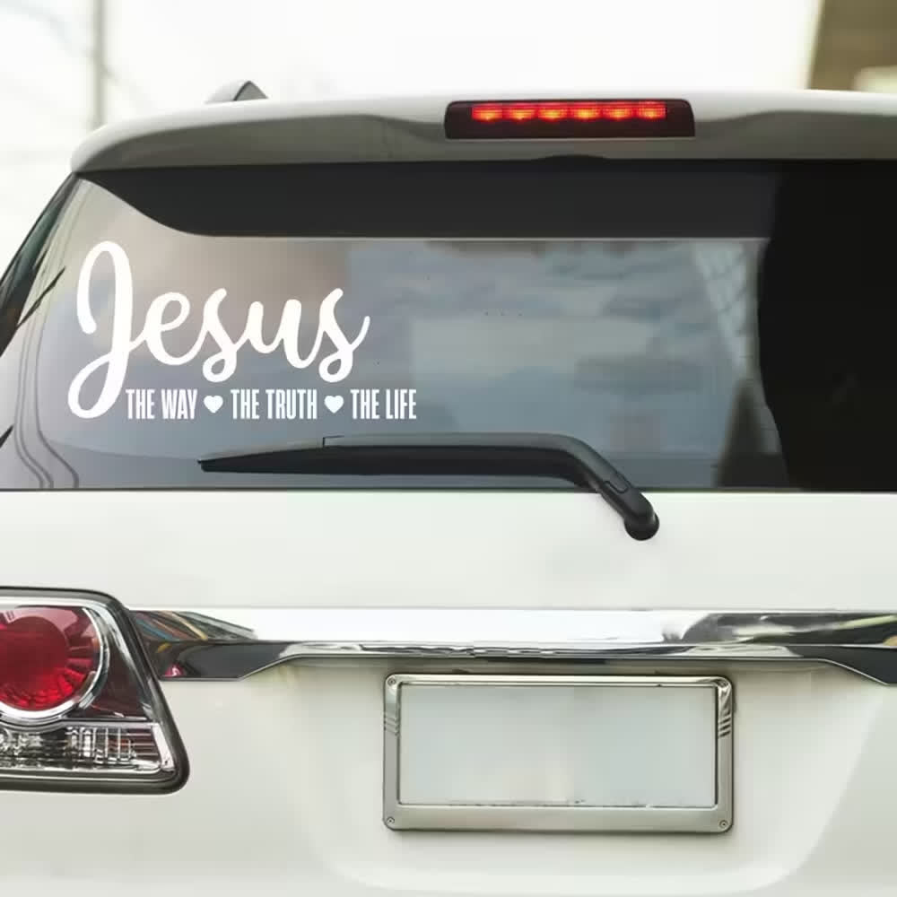 Christianartworkshop Autoaufkleber in Schreibschrift: Jesus – Der Weg, die Wahrheit, das Leben – Herzakzent - image 1