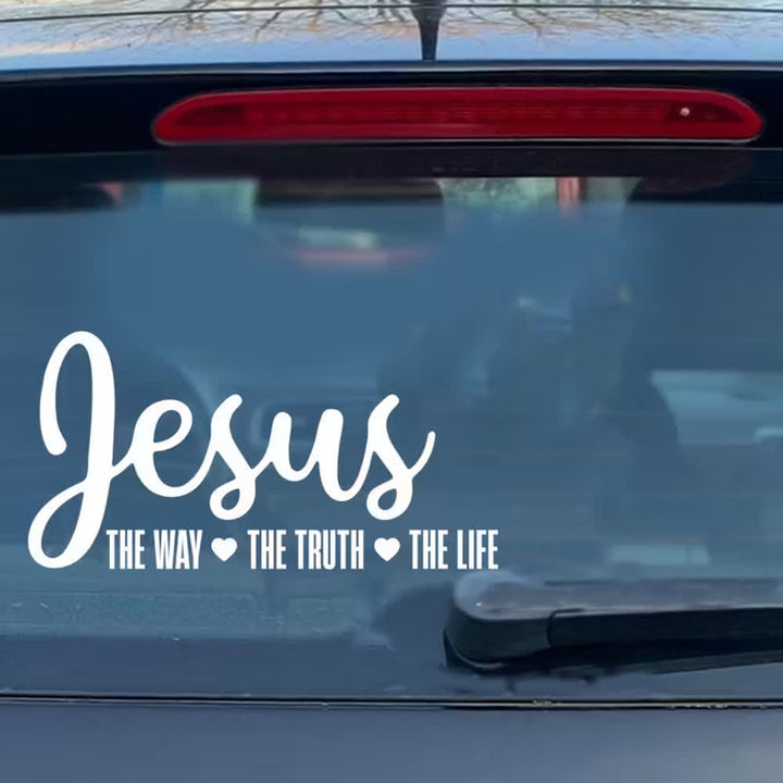 Christianartworkshop Autoaufkleber in Schreibschrift: Jesus – Der Weg, die Wahrheit, das Leben – Herzakzent - Weiß - image 0