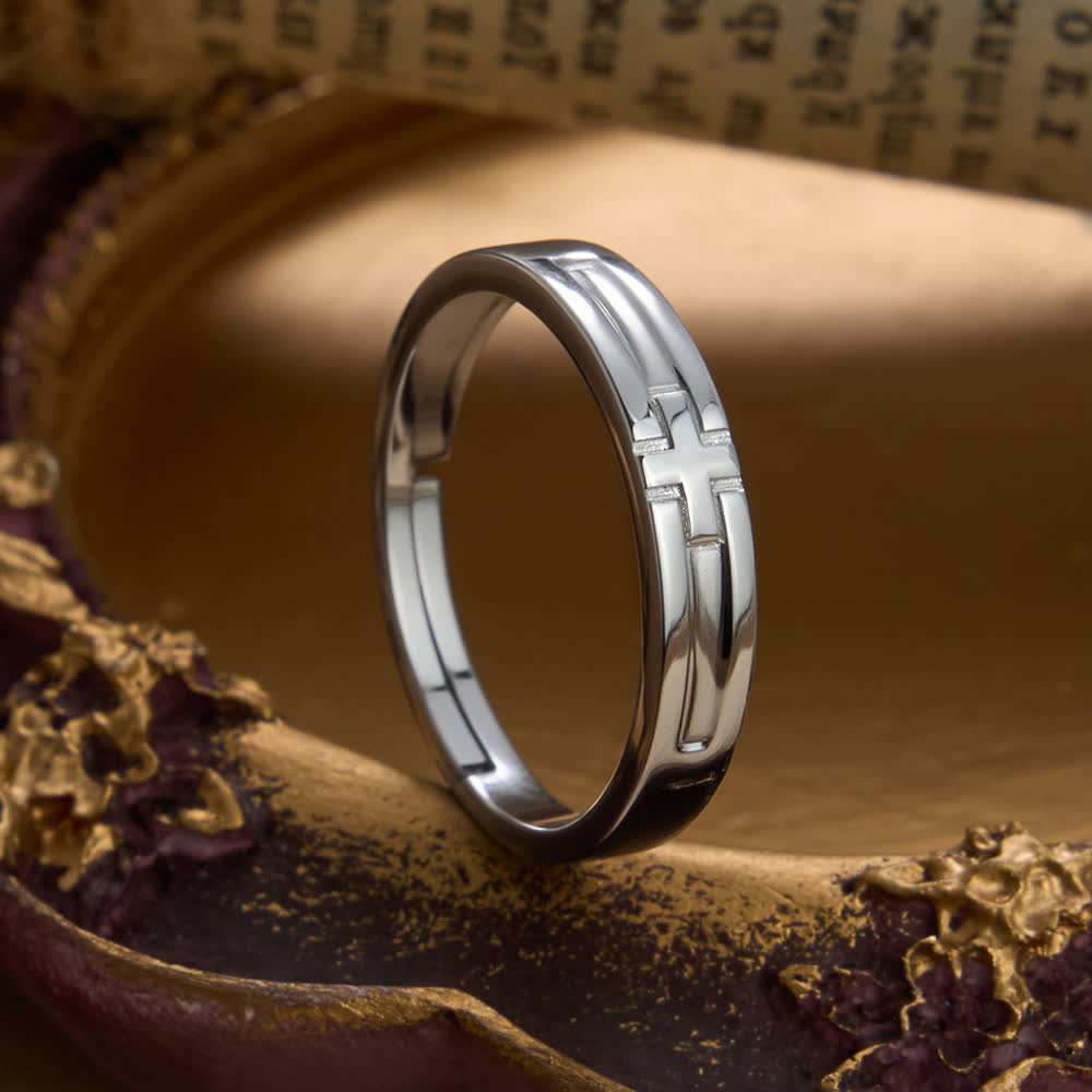 Christianartworkshop Doppelt gestaltete, verstellbare Partnerring-Sets aus Sterlingsilber mit Kreuzmotiv: Symbol des vereinten himmlischen Bundes - Herrenstil (Passend für US-Größen 6 - 11) - image 2