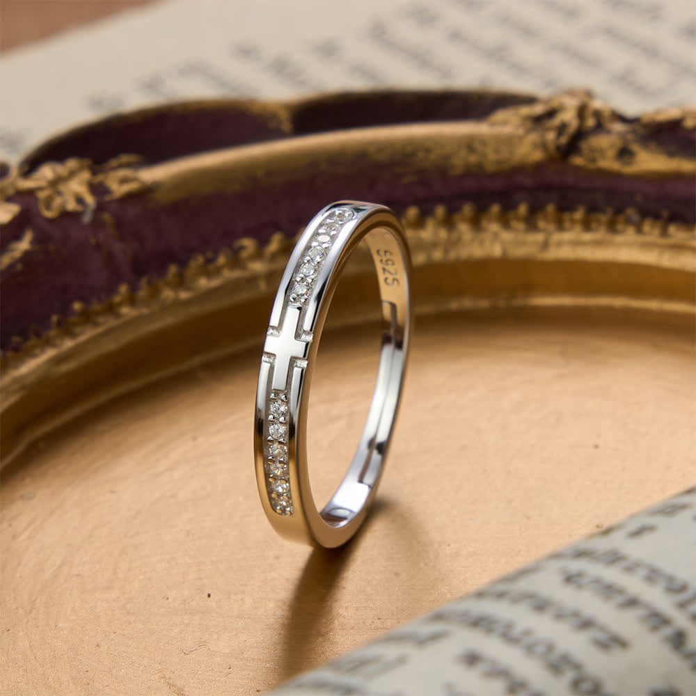 Christianartworkshop Doppelt gestaltete, verstellbare Partnerring-Sets aus Sterlingsilber mit Kreuzmotiv: Symbol des vereinten himmlischen Bundes - image 5