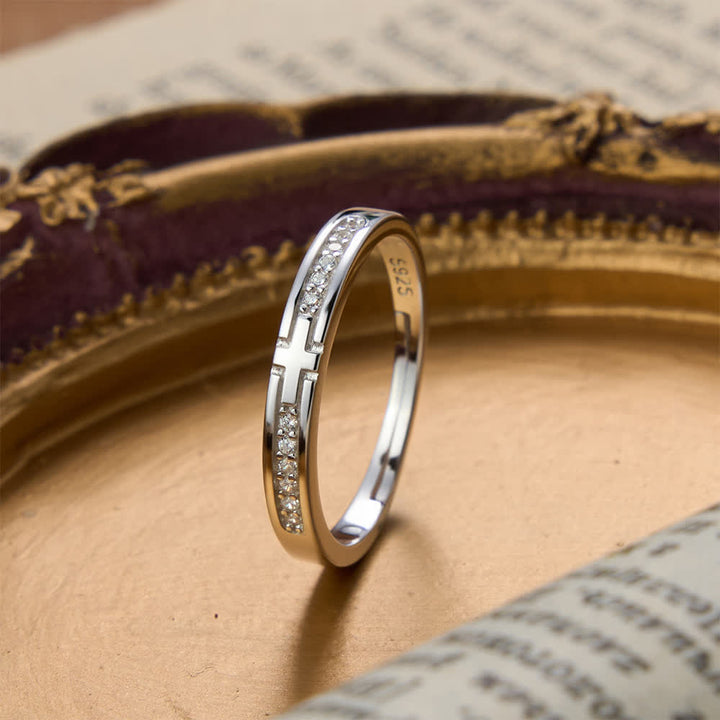 Christianartworkshop Doppelt gestaltete, verstellbare Partnerring-Sets aus Sterlingsilber mit Kreuzmotiv: Symbol des vereinten himmlischen Bundes - image 5