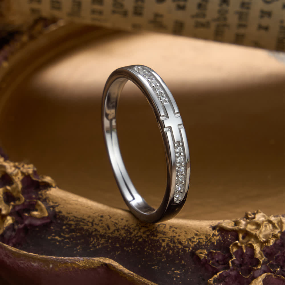 Christianartworkshop Doppelt gestaltete, verstellbare Partnerring-Sets aus Sterlingsilber mit Kreuzmotiv: Symbol des vereinten himmlischen Bundes - Damenmodell (Passend für US-Größen 6 - 11) - image 4