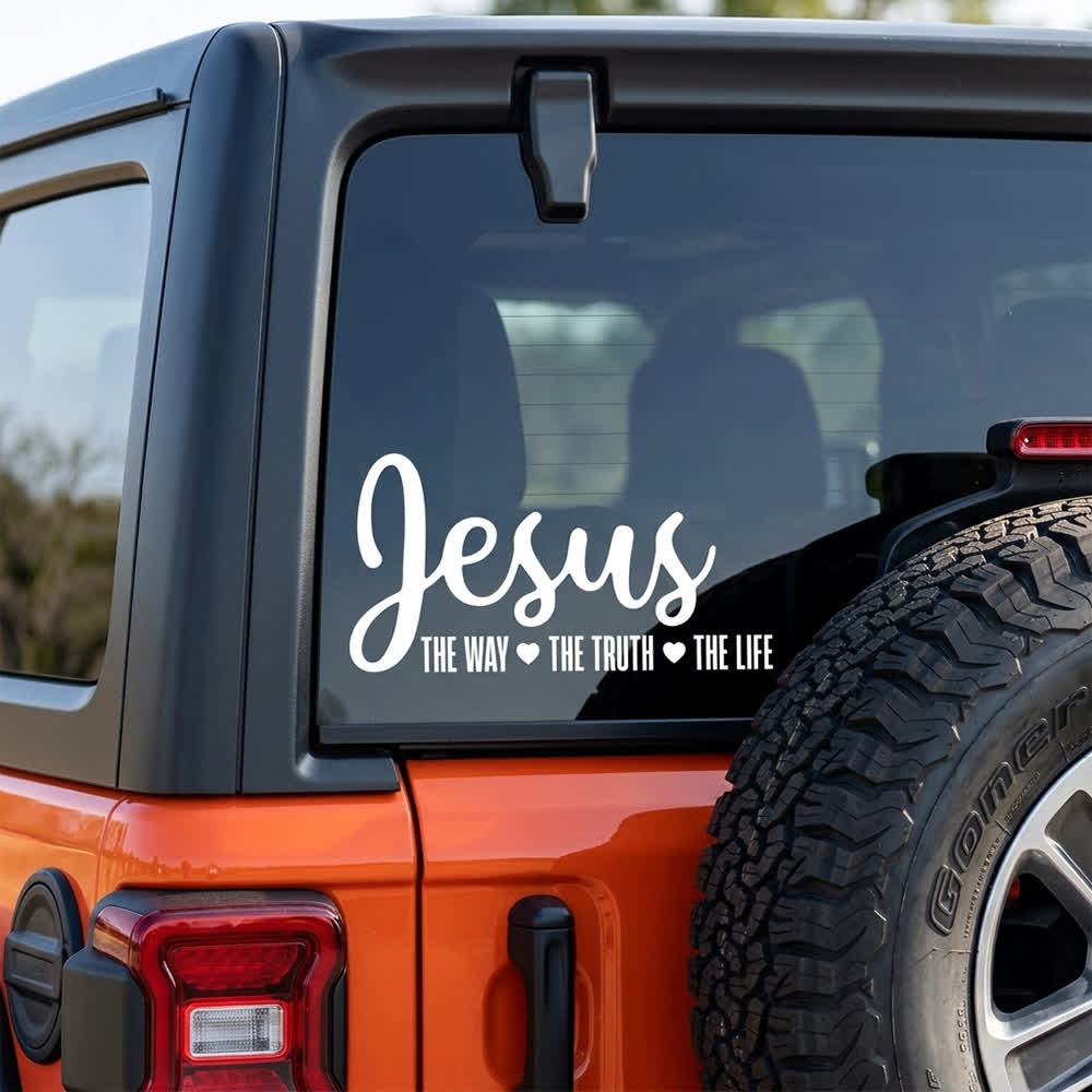 Christianartworkshop Autoaufkleber in Schreibschrift: Jesus – Der Weg, die Wahrheit, das Leben – Herzakzent - image 2