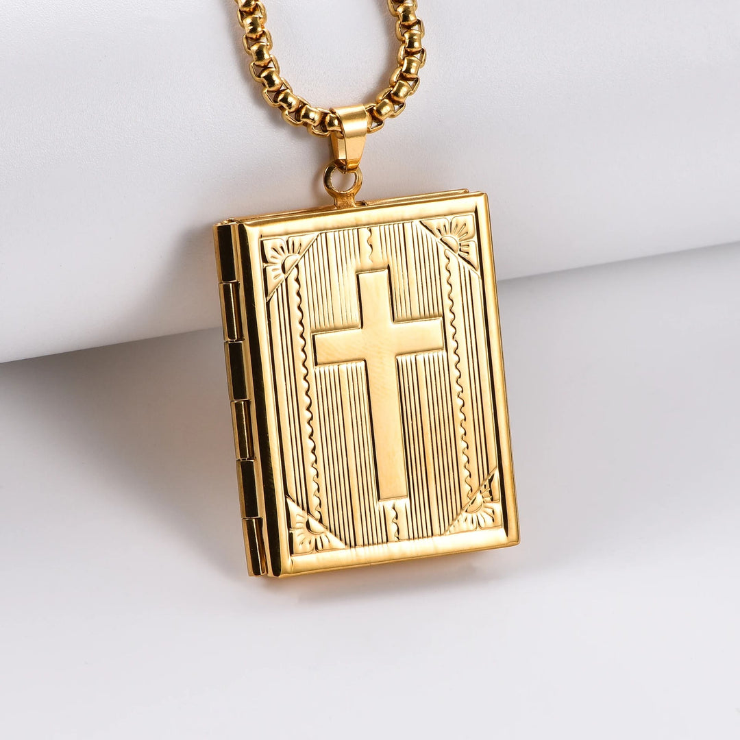 Christianartworkshop Klappbare Buchmedaillon-Halskette mit Jesuskreuz-Anhänger - Golden - image 1