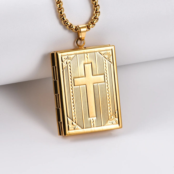 Christianartworkshop Klappbare Buchmedaillon-Halskette mit Jesuskreuz-Anhänger - Golden - image 1