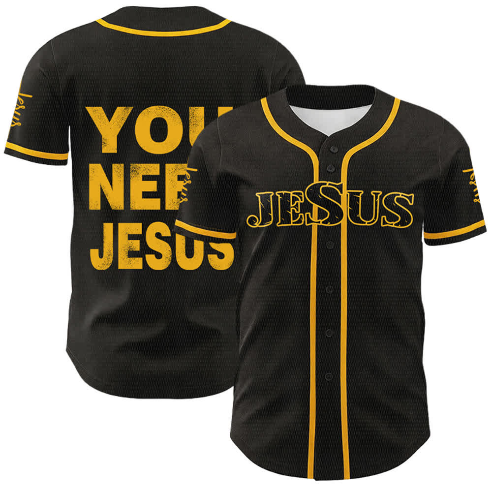 Christianartworkshop Du brauchst Jesus Glaubensbekenntnis Unisex Baseballtrikot - Gelb - 5XL - image 6
