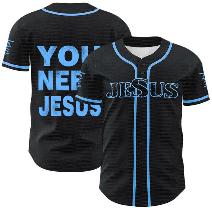 Christianartworkshop Du brauchst Jesus Glaubensbekenntnis Unisex Baseballtrikot - Blau - 5XL - image 12