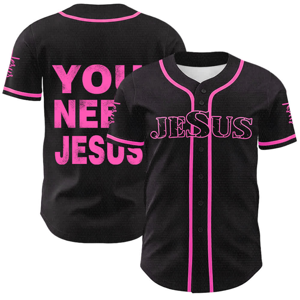 Christianartworkshop Du brauchst Jesus Glaubensbekenntnis Unisex Baseballtrikot - Rosa - 5XL - image 15